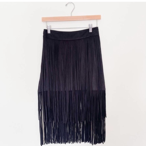 Zara Suede Black Fringe Mini Skirt Size S - Picture 10 of 10